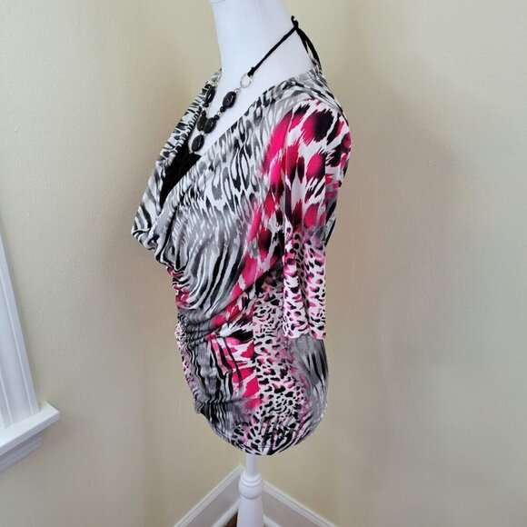 Conrad C Collection Short Sleeve Halter Insert Multicolor Animal Print Top Sz M - Picture 3 of 10